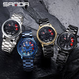 Sanda Men’s Quartz Watch – Hollow Dial, Stainless Steel Band, Waterproof Timepiece