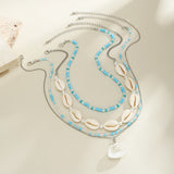 Blue Shell Harmony Dual Bead Necklace for Women – Fashionable Alloy Jewelry