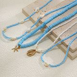 Aqua Shells Bead Cascade Necklace for Women – Fashionable Alloy Jewelry