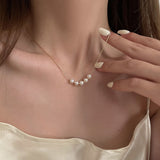 Gold Pearl Row Necklace for Women – Korean Style Titanium Steel Jewelry