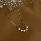 Gold Pearl Row Necklace for Women – Korean Style Titanium Steel Jewelry
