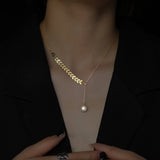 Elegant Pearl Leaf Link Necklace for Women – Retro Korean Style Titanium Steel Jewelry