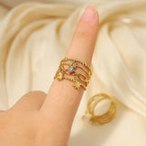 Gold Geometric Stack Ring for Women – Retro Titanium Steel Multi-Layer Jewelry