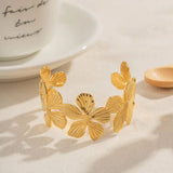 Gold Floral Cutout Cuff Bracelet for Women – Stainless Steel Open Design