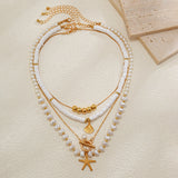 Layered Pearl Luxe Sea Charm Necklace for Women – Fashionable Alloy Jewelry