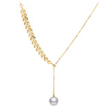 Elegant Pearl Leaf Link Necklace for Women – Retro Korean Style Titanium Steel Jewelry