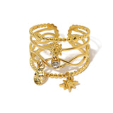 Gold Geometric Stack Ring for Women – Retro Titanium Steel Multi-Layer Jewelry