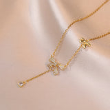 Bow and Bee Pearl Pendant Necklace for Women – Korean Style Titanium Steel Jewelry