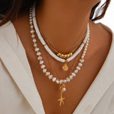 Layered Pearl Luxe Sea Charm Necklace for Women – Fashionable Alloy Jewelry
