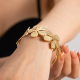 Gold Floral Cutout Cuff Bracelet for Women – Stainless Steel Open Design