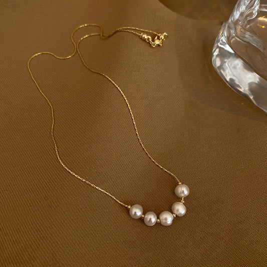 Gold Pearl Row Necklace for Women – Korean Style Titanium Steel Jewelry