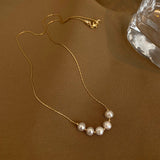 Gold Pearl Row Necklace for Women – Korean Style Titanium Steel Jewelry