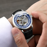 T-Winner Men’s Leather Automatic Mechanical Watch – Full Skeleton Hollow Design