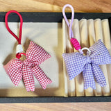 Korean Ins Style Simple Blue and Pink Plaid Bow Accessories Keychain Cute and Sweet High-End Bag Pendant