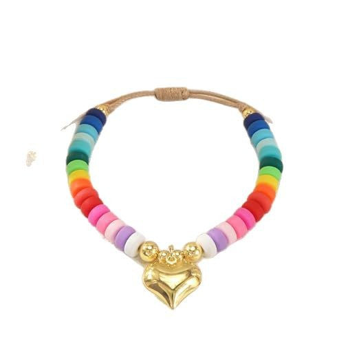 European and American New Niche Design Rainbow Soft Pottery Beaded Woven Bracelet Women's Oil Dropping Love Bracelet