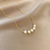 Gold Pearl Row Necklace for Women – Korean Style Titanium Steel Jewelry