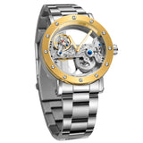 Forsining Men's Skeleton Tourbillon Watch – Double Hollow Dial, Automatic Mechanical, Luminous