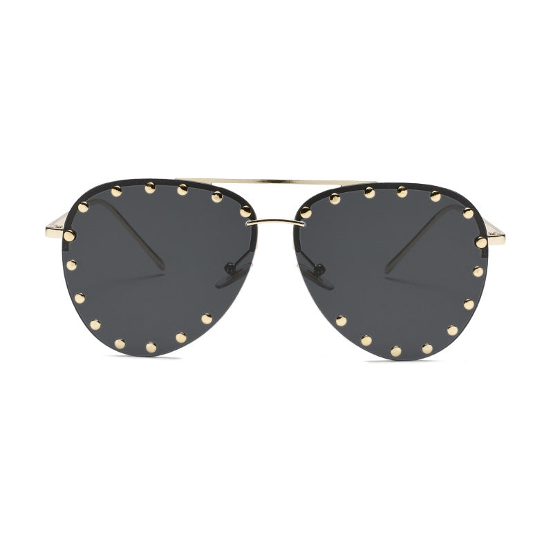 Cross-border New Toad Glasses Rivet Lens Fashion Sunglasses Internet Celebrator Same Style European and American Style Retro Trend Sunglasses