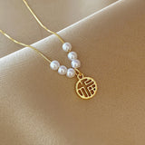 Symbol Pearl Stack Pendant Necklace for Women – Korean Style Titanium Steel Jewelry