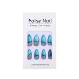 Blue Ocean Almond Press-On Nails – Mesh Design, Teardrop Style, Glossy Finish Nail Art Set