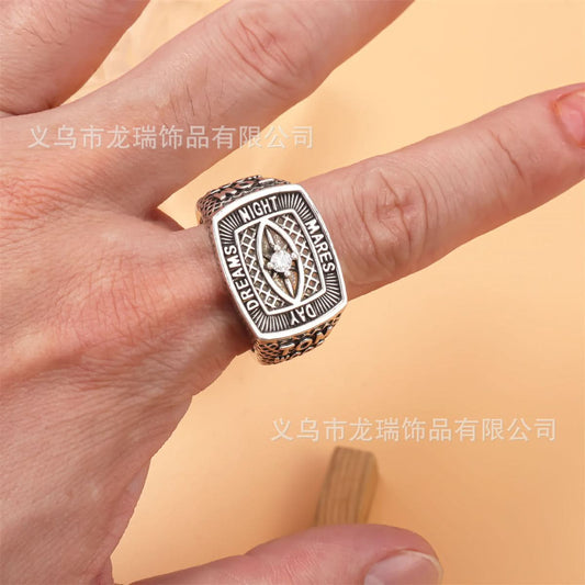 Men’s Gothic Eye Ring – Silver Punk Signet Band, Vintage Hip-Hop Jewelry