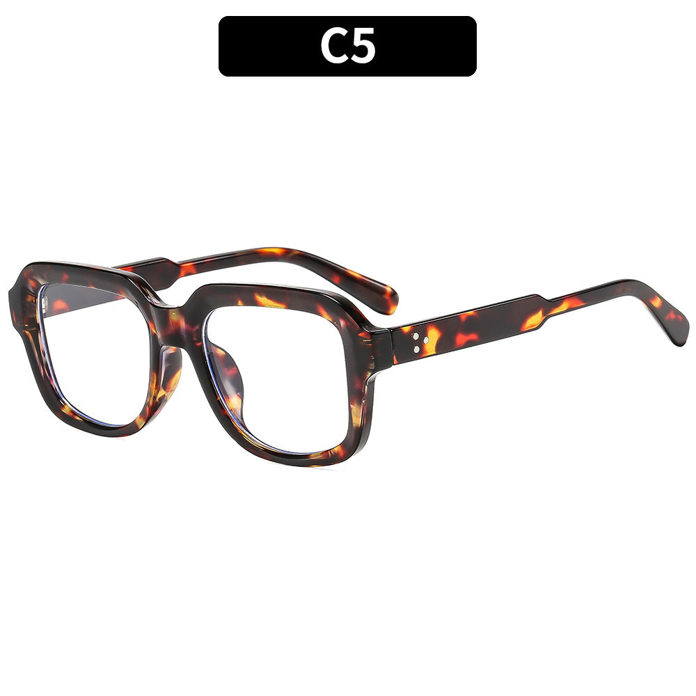 欧美时尚新款方形米钉简约素颜平光镜防蓝光个性眼镜架休闲眼镜框