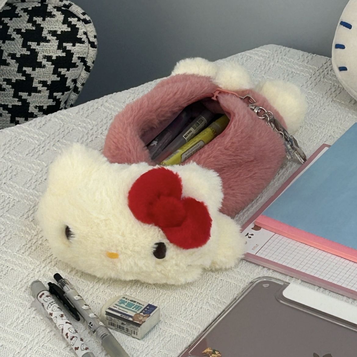 Ins Style Cute Plush Peter Rabbit Doll Pencil Bag Preppy Style Soft Cute Healing Animal Stationery Cosmetics Bag