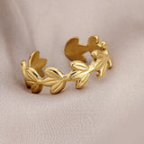 Gold Petal Stainless Steel Ring for Women – Adjustable Non-Fading Fashion Jewelry