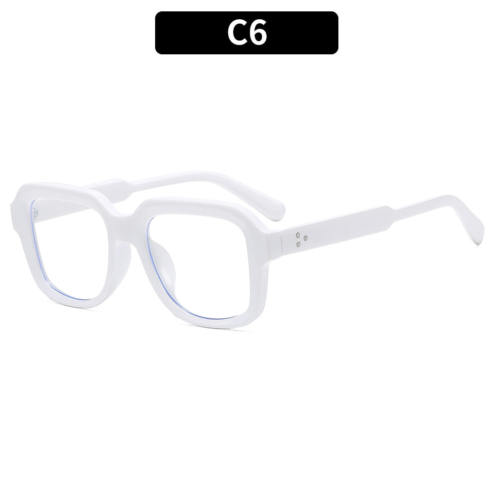 欧美时尚新款方形米钉简约素颜平光镜防蓝光个性眼镜架休闲眼镜框