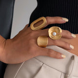 Gold Geometric Adjustable Ring Combo for Women – Irregular Metal Statement Jewelry