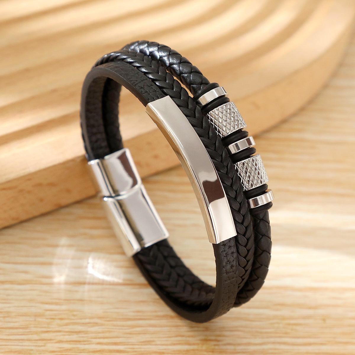 Europe and the United States cross-border best-selling geometric multi-layer hand-woven leather bracelet fashion men's alloy magnet buckle bracelet