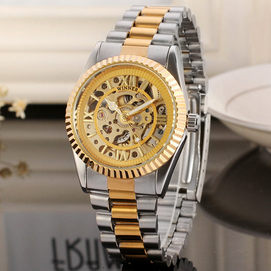 T-Winner Men's Gold Mechanical Watch – Luxury Skeleton Self-Winding Men’s Watch