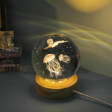 3D Jellyfish Crystal Ball LED Night Light - USB Powered Glass Sphere