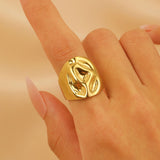 Gold Abstract Bold Statement Ring – Adjustable Stainless Steel Jewelry