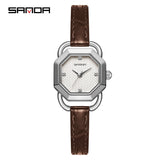 Sanda Women’s Leather Strap Quartz Watch – Octagonal Dial, Waterproof Analog Watch