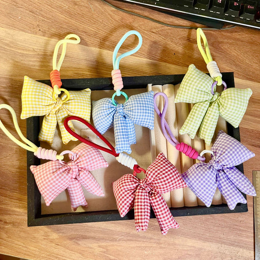 Korean Ins Style Simple Blue and Pink Plaid Bow Accessories Keychain Cute and Sweet High-End Bag Pendant