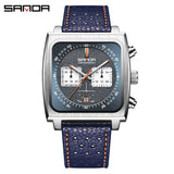 Sanda Men’s Square Quartz Watch – Luminous Calendar Leather Strap Business Wristwatch
