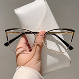 Cross-border New Cat's Eye Plain High-end Anti-blue Glasses Metal Frame Business Office Configurable Power Flat Glasses