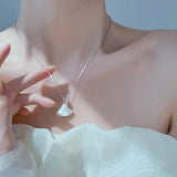 Cat’s Eye Stone Fan Pendant Necklace – Titanium Steel Clavicle Chain for Women