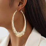 Retro Oval Metal Earrings for Women – Geometric Textured Fashion Jewelry