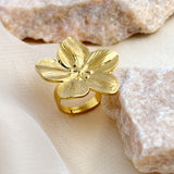 Gold Floral Statement Ring for Women – Adjustable Stainless Steel Blossom Design
