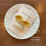 Korean Cream Fabric Bow Hair Clips for Girls – Plaid & Solid Color BB Hairpins