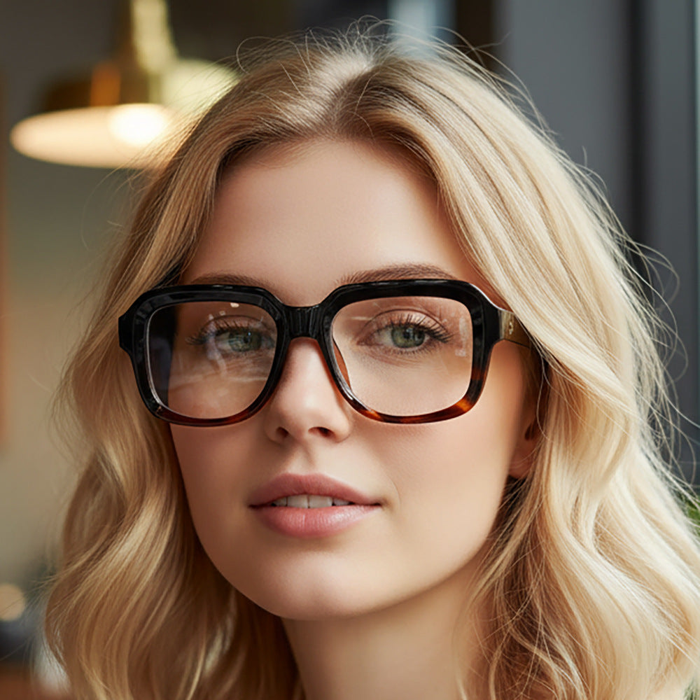 欧美时尚新款方形米钉简约素颜平光镜防蓝光个性眼镜架休闲眼镜框