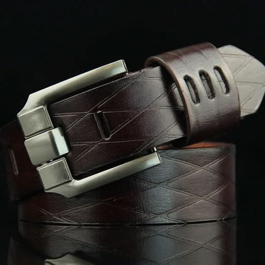 Men's Retro Pin Buckle Belt - Embossed Imitation Leather Casual Belt