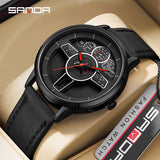 SANDA Steering Wheel Men’s Quartz Watch – Leather Strap Waterproof Business Wristwatch