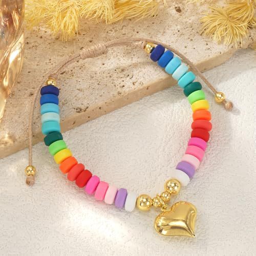 European and American New Niche Design Rainbow Soft Pottery Beaded Woven Bracelet Women's Oil Dropping Love Bracelet