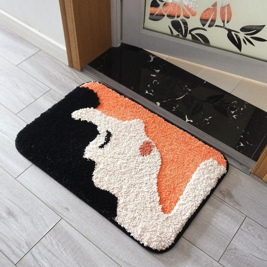 Tufted Bathroom Mat – Soft Oval Rug with Abstract Design Bath Mat for Doorway