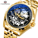 FORSINING Men's Skeleton Tourbillon Watch – Double Transparent Dial, Automatic Mechanical