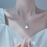 Cat’s Eye Stone Fan Pendant Necklace – Titanium Steel Clavicle Chain for Women