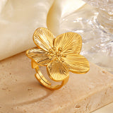 Gold Floral Statement Ring for Women – Adjustable Stainless Steel Blossom Design